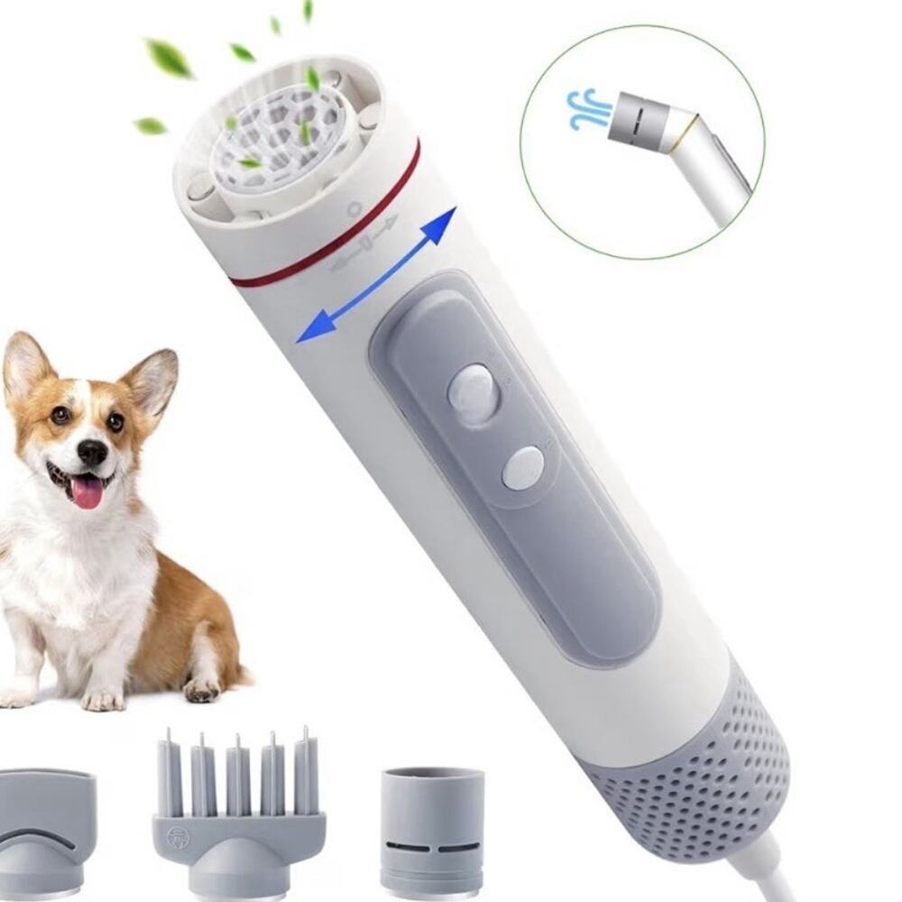 Portable Handheld Pet Hair Dryer, 3 Temp Settings & 3 Attachments New In Box